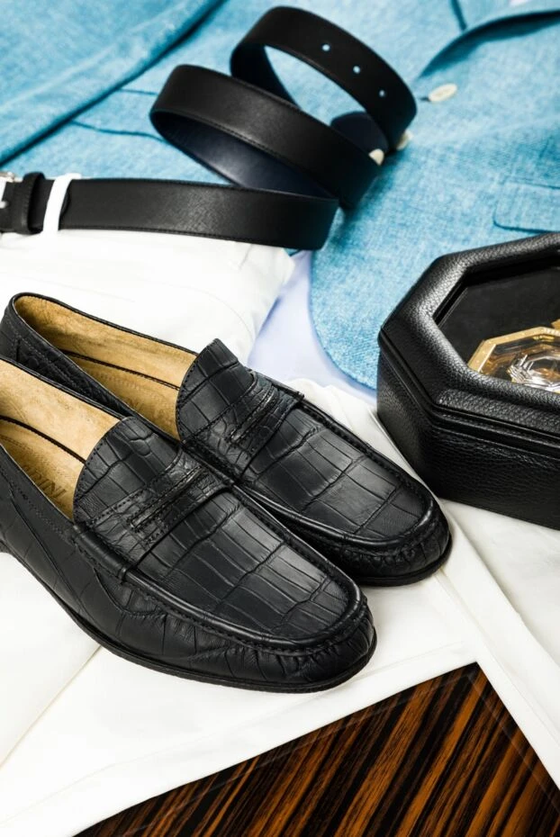 Tardini лоферы-драйверы мужские чёрные из кожи аллигатора 157679 - фото 2