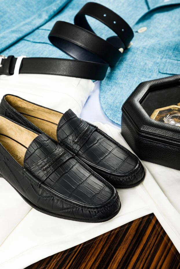 Tardini лоферы-драйверы мужские чёрные из кожи аллигатора 157679 - фото 3