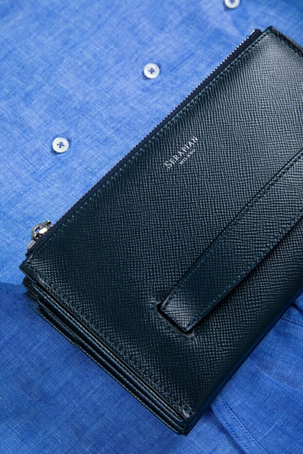 Men’s blue leather clutch Evoluzione with three compartments and a securing handle - photo 2