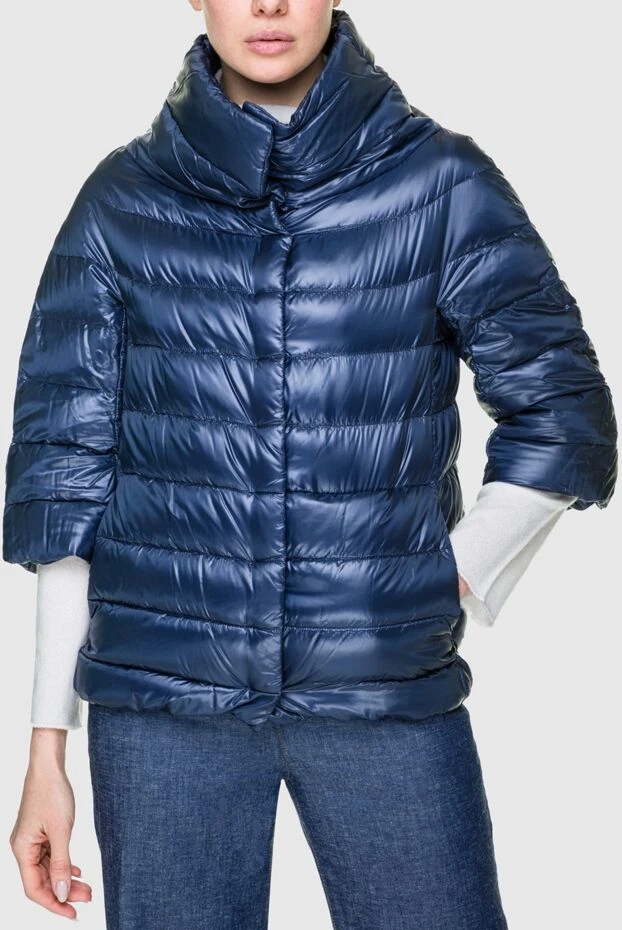 Herno куртка пуховая синяя блестящая с широким воротником и кнопками
 157787 - фото 3
