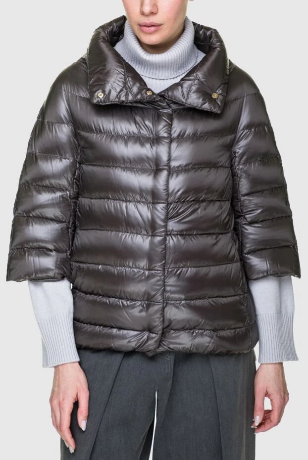 Herno пуховик женский укороченный металлизированный серый с объёмным воротом
 157793 - фото 3