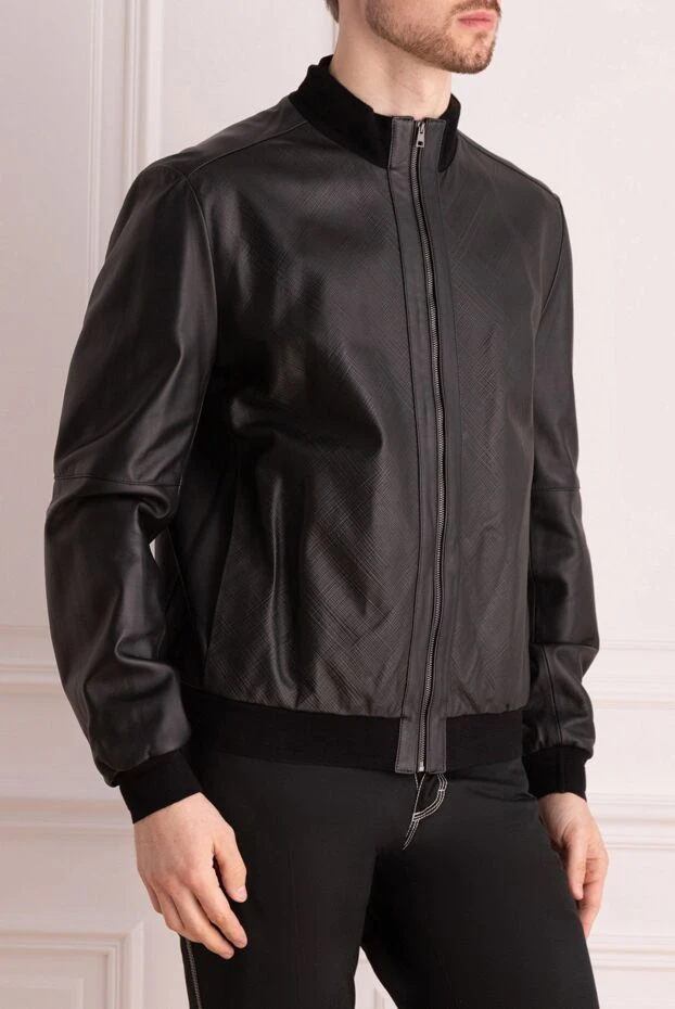Cesare di Napoli куртка-бомбер из фактурной кожи черная с потайными карманами мужская 157872 - фото 3