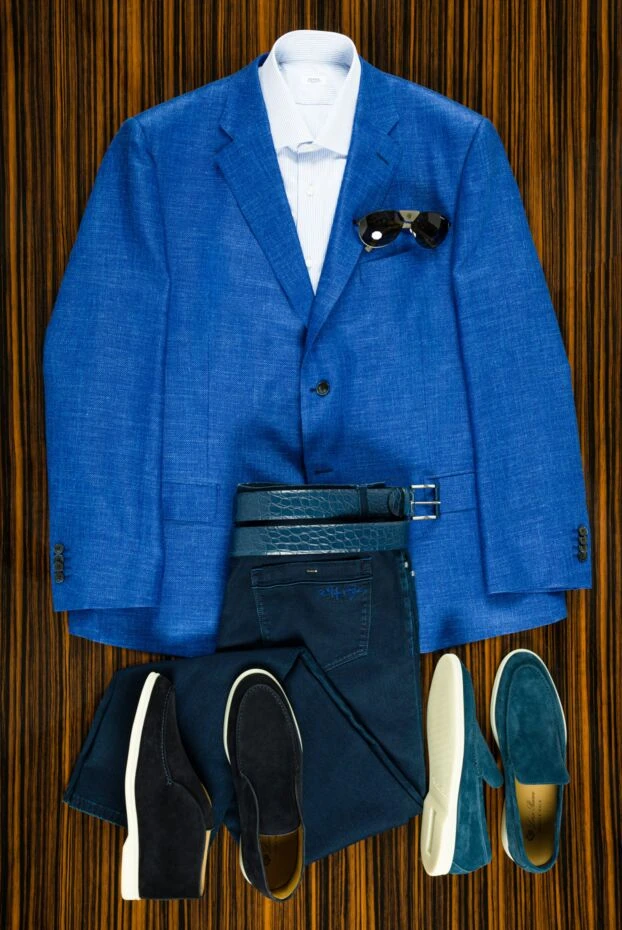 Жібек пен зығыр қосындысы бар жазғы матадан тігілген жай көк күрте - фото 2