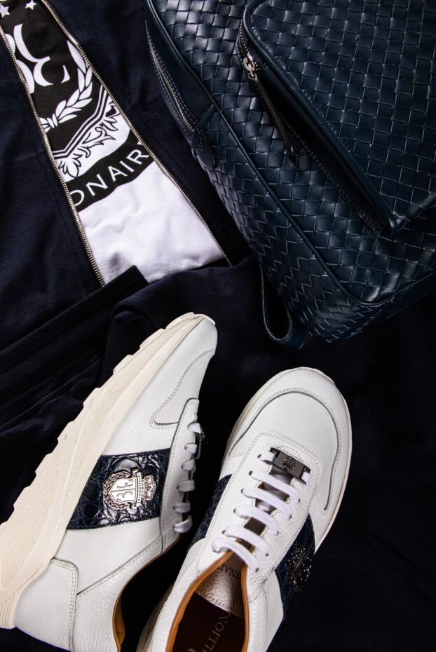 Billionaire men's white leather sneakers with embossing and emblem 157901 - photo 2