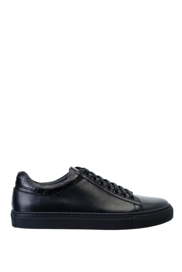 Black leather sneakers with crocodile back black
- photo 1