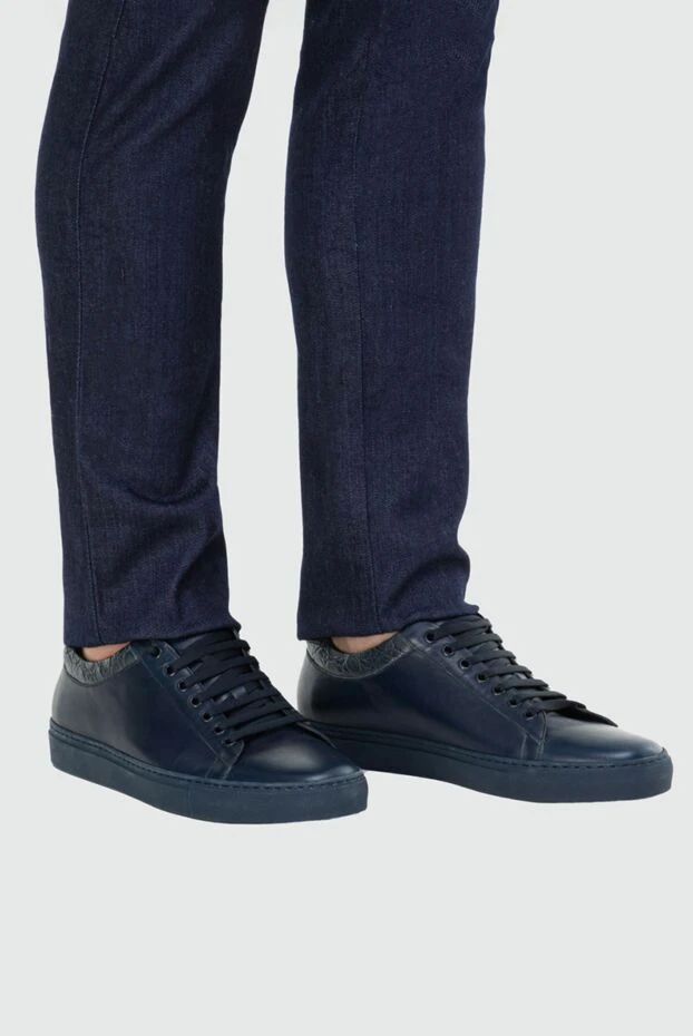 Bontoni black leather sneakers with crocodile back blue
 157911 - photo 2