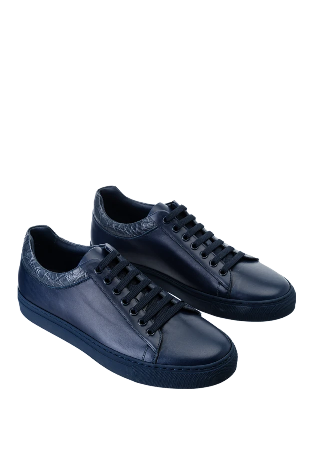 Bontoni black leather sneakers with crocodile back blue
 157911 - photo 3
