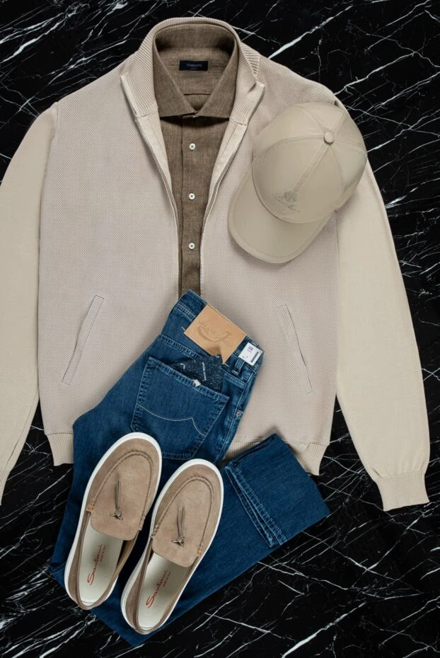 Tombolini күдері, мақта және жібектен жасалған ерлер кардиганы, бежевый 157920 - фото 3