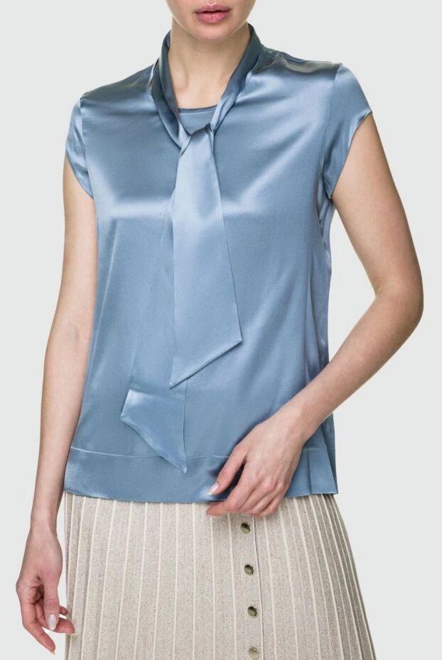 D.Exterior блуза женская с завязками на воротнике голубая 157941 - фото 3