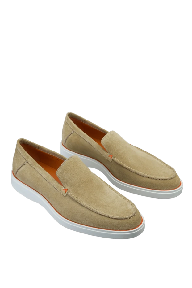 Santoni sand suede loafers with white sole and contrasting orange piping 157995 - photo 3