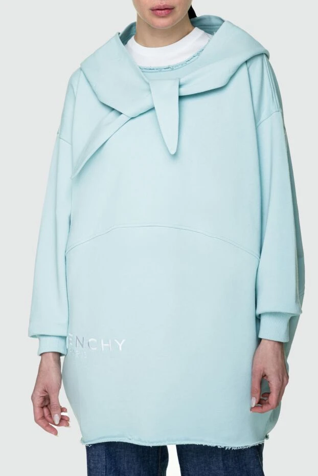 Givenchy голубое oversize-худи с фирменной вышивкой и асимметричным дизайном ворота из хлопка
 158024 - фото 3