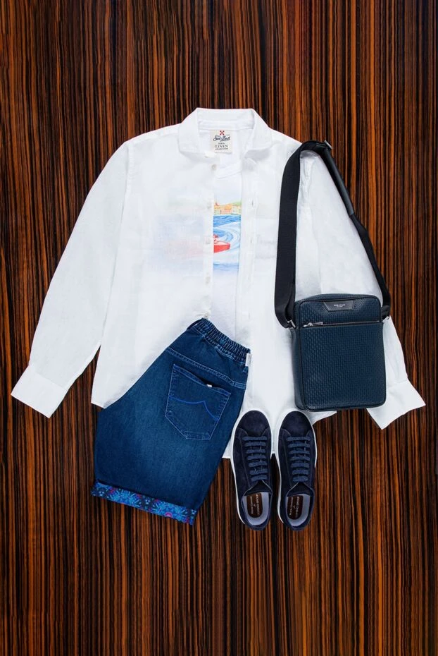 Jacob Cohen синие шорты из денима на кулиске и отворотами с принтом 158044 - фото 2