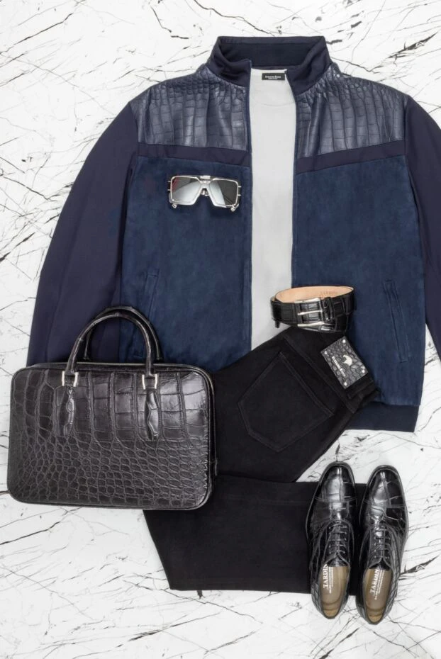 Enrico Mandelli jacket made of wool, genuine leather and crocodile leather blue for men 158045 - photo 3