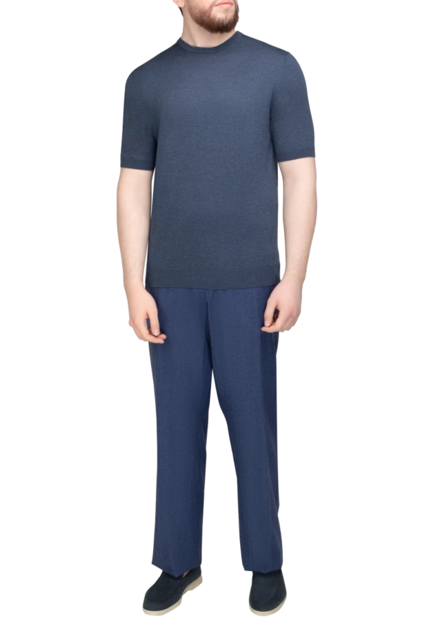 Cesare di Napoli man short sleeve jumper in silk and cotton blue for men купить с ценами и фото 158048 - photo 2