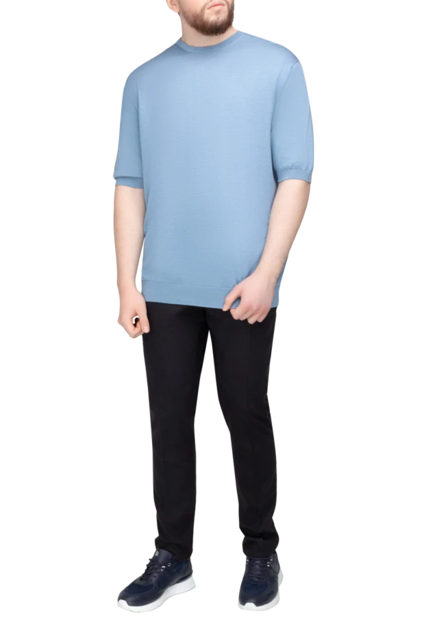 Cesare di Napoli man short sleeve jumper in silk and cotton blue for men купить с ценами и фото 158050 - photo 2