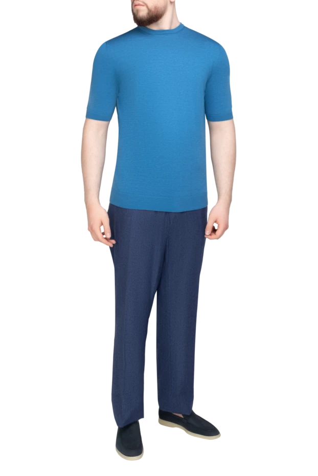 Cesare di Napoli man short sleeve jumper in silk and cotton blue for men купить с ценами и фото 158055 - photo 2