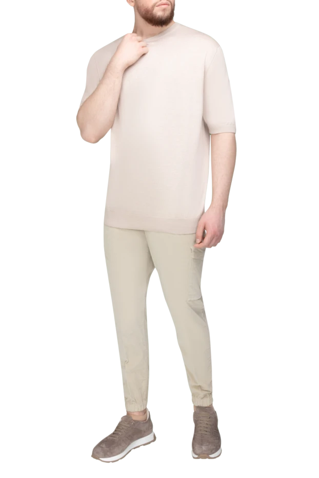 Cesare di Napoli man short sleeve jumper in silk and cotton beige for men купить с ценами и фото 158059 - photo 2