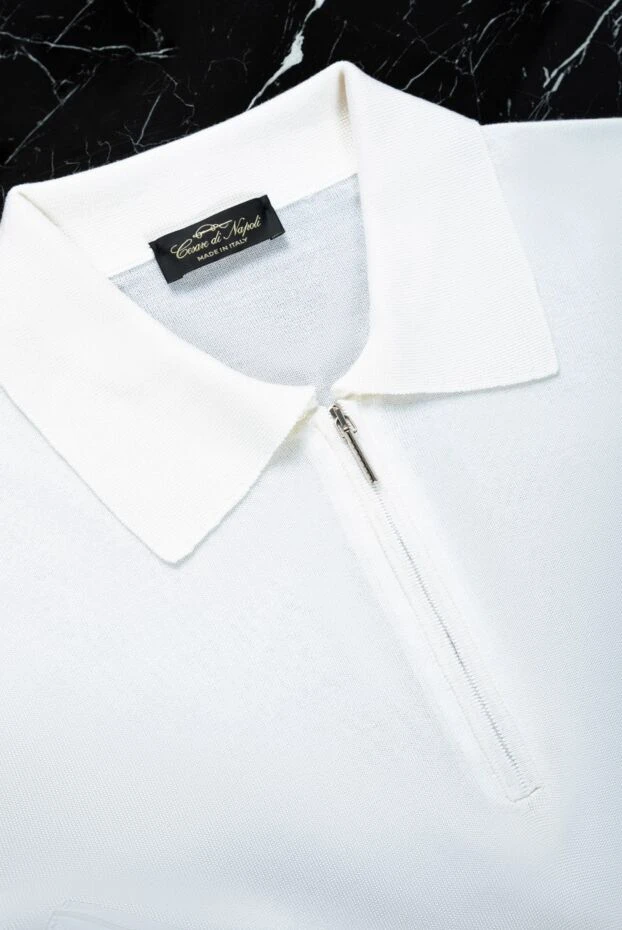 Cesare di Napoli жібек трикотаж поло ақ денеге қонатын ерлерге арналған 158066 - фото 2