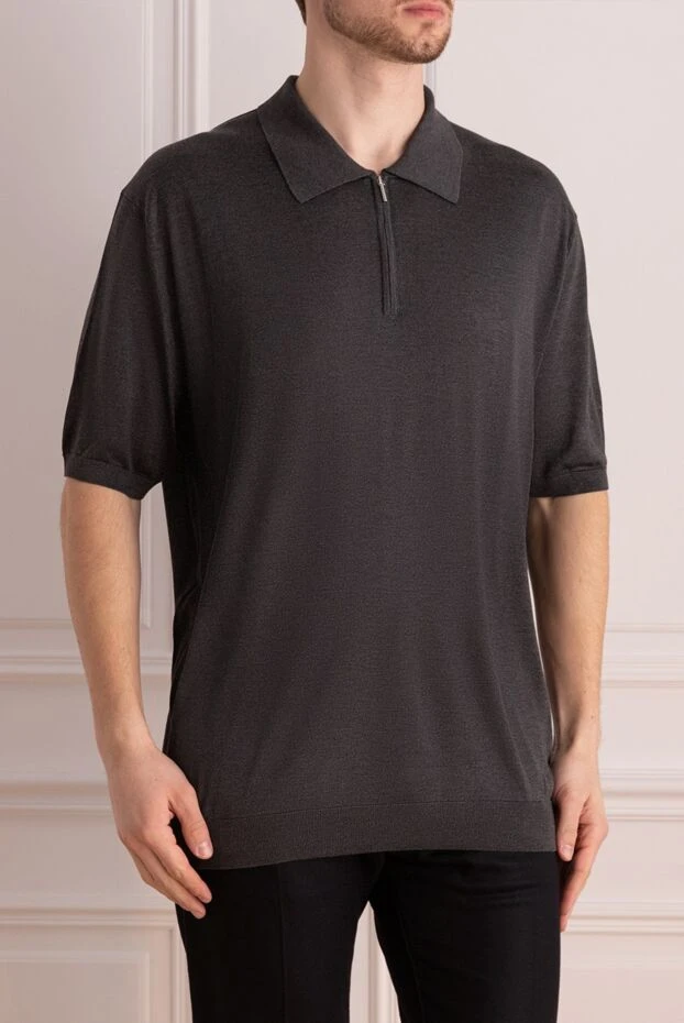 Cesare di Napoli қысқа жеңі және сыдырмасы бар қара жібек поло көйлек 158070 - фото 3