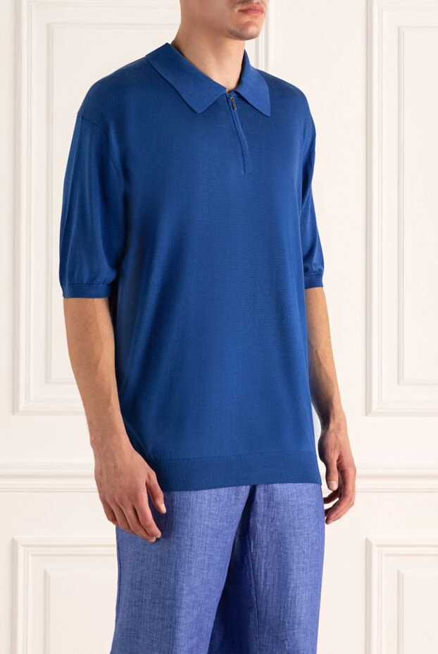 Cesare di Napoli жібек поло қою көк ерлерге арналған 158071 - фото 3