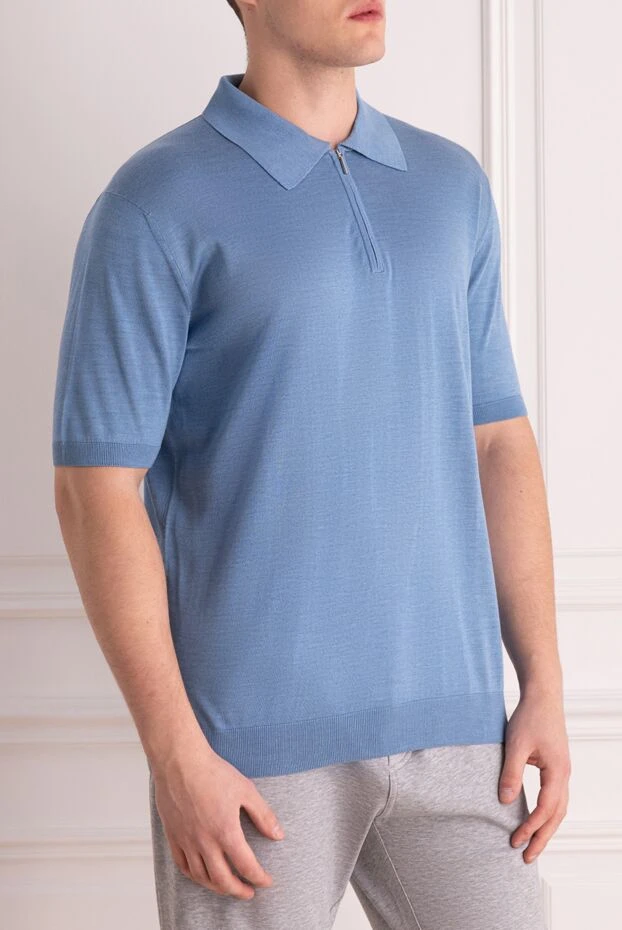 Cesare di Napoli жібек поло ашық көк меланж ерлерге арналған 158072 - фото 3