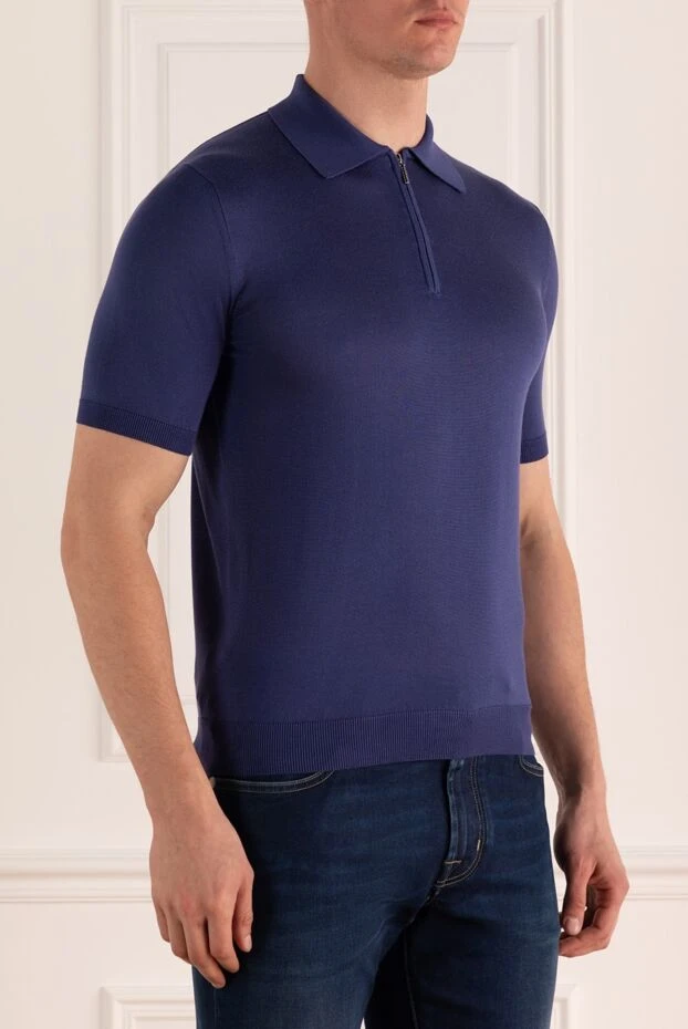 Cesare di Napoli жібек поло қою көк түсті, найзаланатын ілгекпен ерлерге арналған 158073 - фото 3