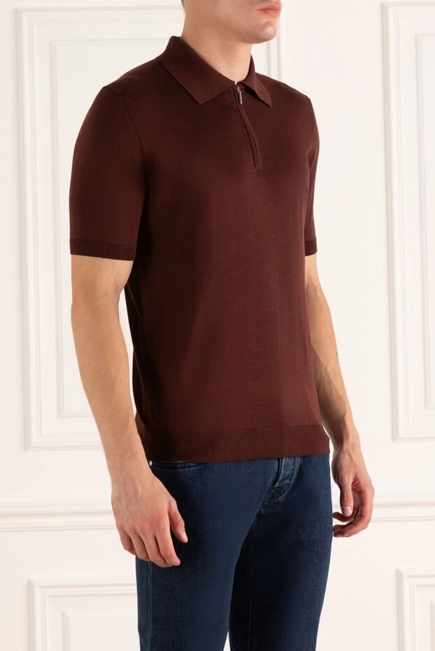 Cesare di Napoli жібек поло қою бургунд түсті найзағайлы ерлерге арналған 158074 - фото 3