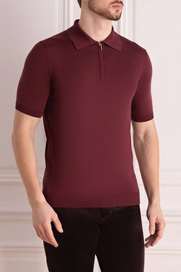 Cesare di Napoli жібек трикотаж поло бургунд түсті найзағайлы ерлерге арналған 158075 - фото 3