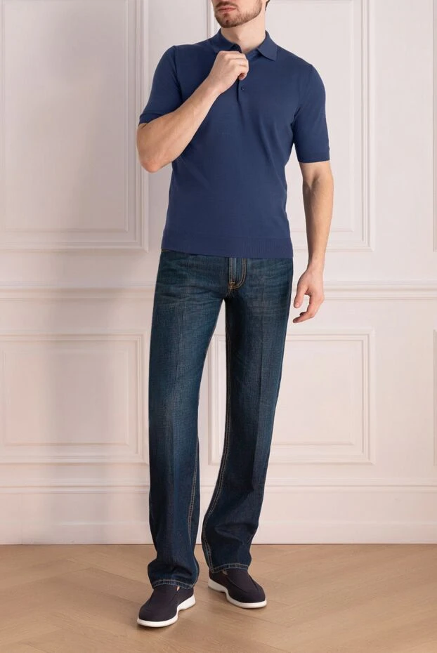 Cesare di Napoli man cotton and silk polo blue for men купить с ценами и фото 158100 - photo 2