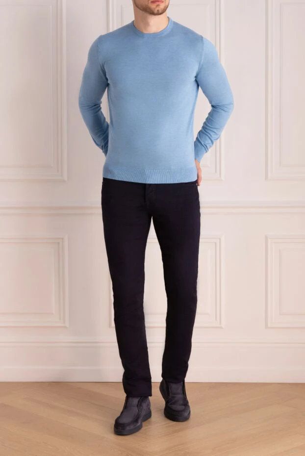 Cesare di Napoli man blue silk and cotton jumper for men купить с ценами и фото 158104 - photo 2