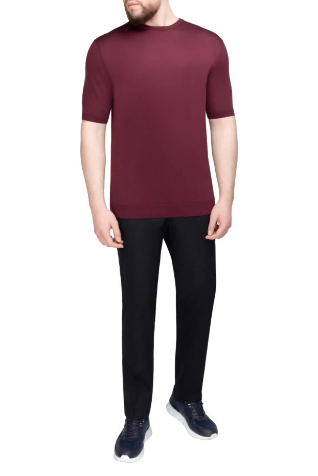 Cesare di Napoli man silk short sleeve jumper burgundy for men купить с ценами и фото 158128 - photo 2