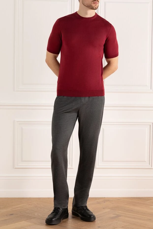 Cesare di Napoli man silk short sleeve jumper burgundy for men купить с ценами и фото 158130 - photo 2