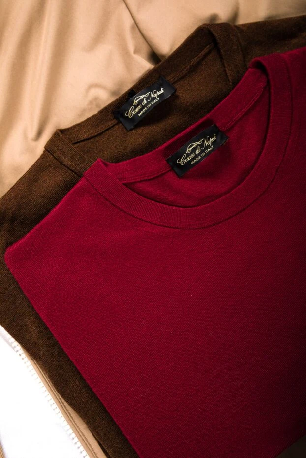 Джемпер с коротким рукавом шелковый бордовый приталенный мужской - фото 2