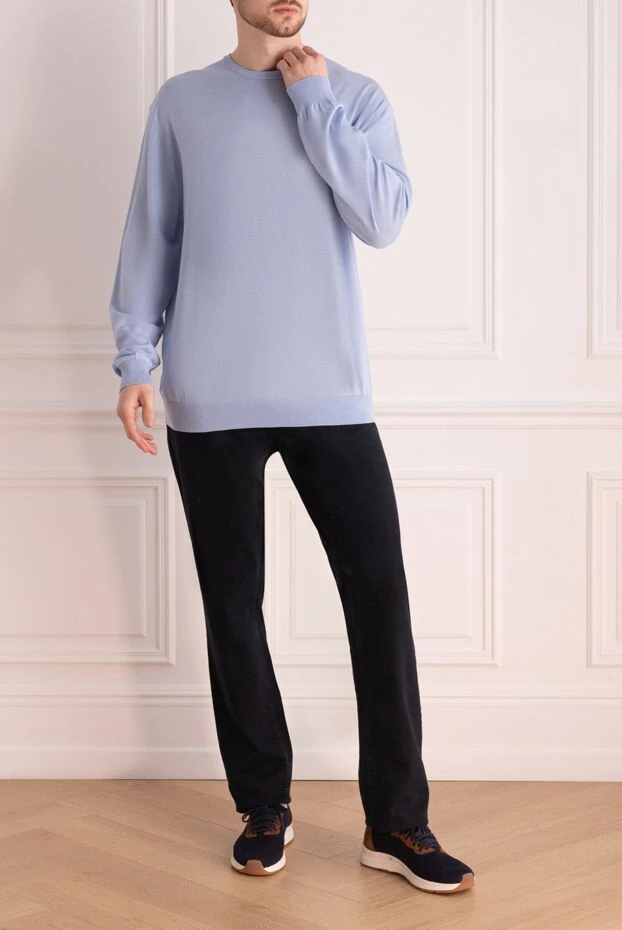 Cesare di Napoli man blue cotton jumper for men купить с ценами и фото 158141 - photo 2