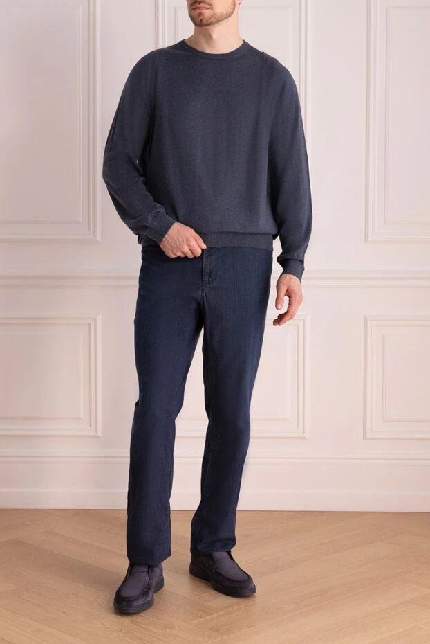 Cesare di Napoli man silk and cotton jumper blue for men купить с ценами и фото 158180 - photo 2