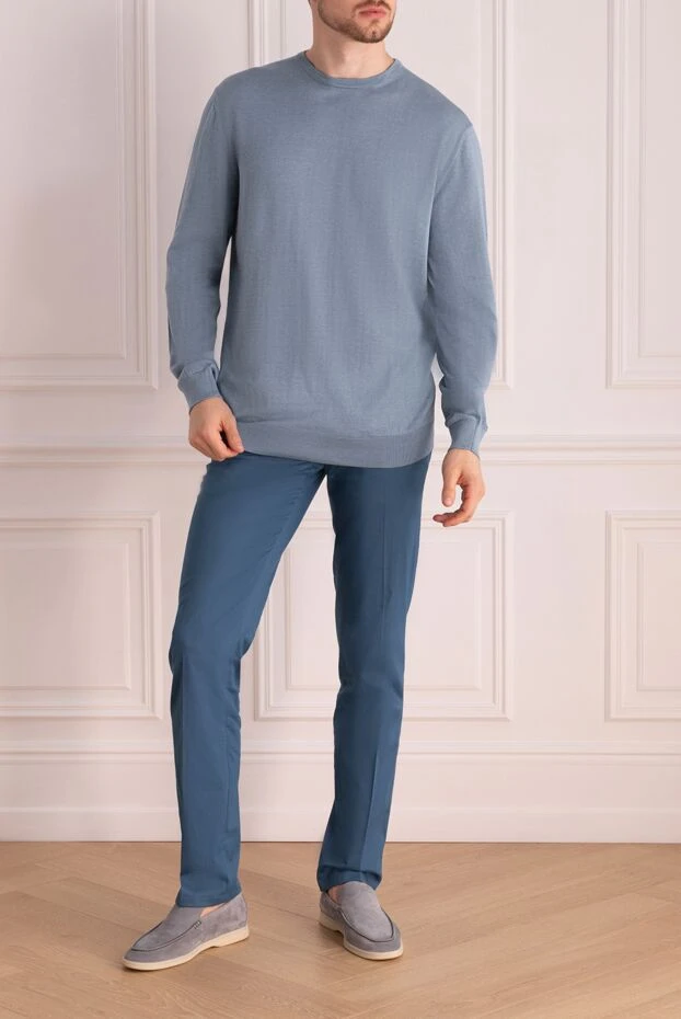 Cesare di Napoli man blue silk and cotton jumper for men купить с ценами и фото 158182 - photo 2