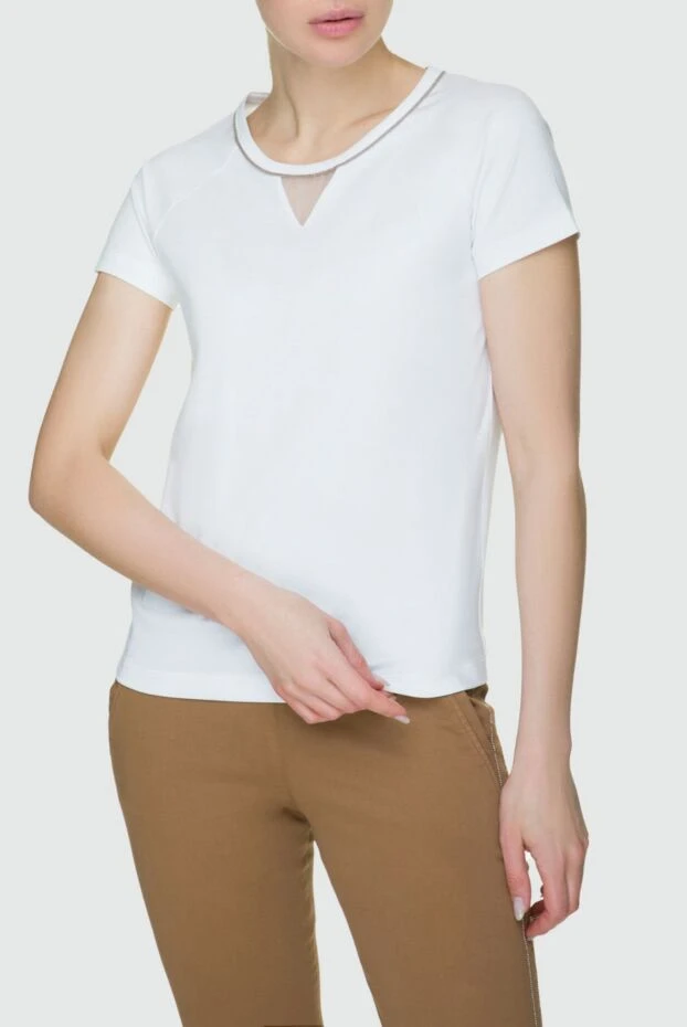 Tonet white fitted cotton t-shirt with decorative neckline trim
 158539 - photo 3