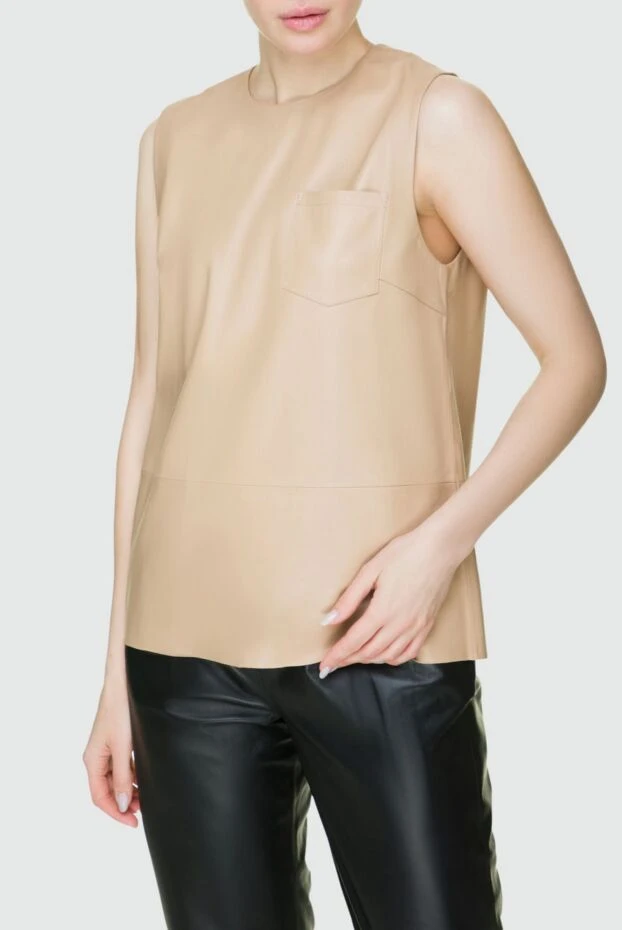 Fleur de Paris women's leather blouse without sleeves beige 158562 - photo 3