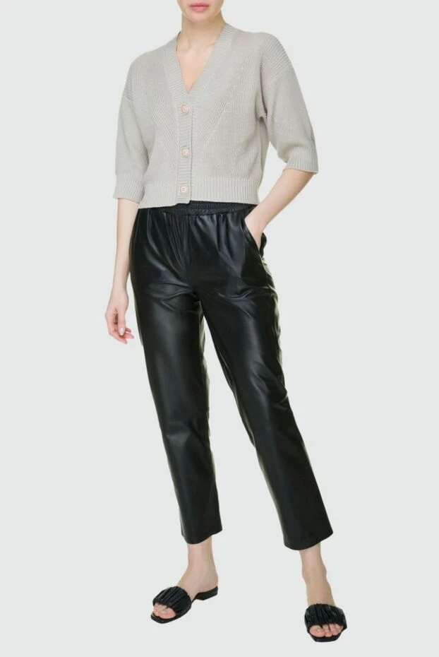 Fleur de Paris woman black leather trousers for women купить с ценами и фото 158571 - photo 2