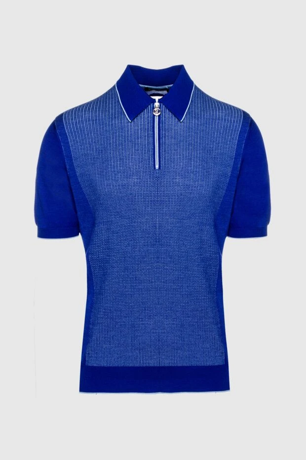 Stefano Ricci поло из хлопка и шелка синее мужское 158602 - фото 1