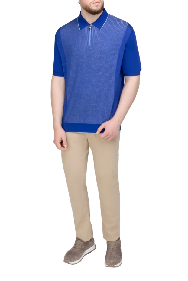 Stefano Ricci поло из хлопка и шелка синее мужское 158602 - фото 2