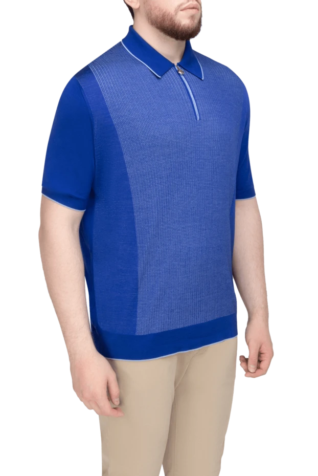 Stefano Ricci поло из хлопка и шелка синее мужское 158602 - фото 3