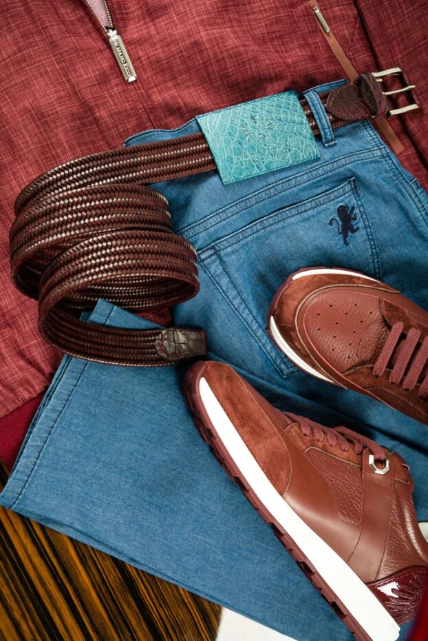 Stefano Ricci кроссовки из кожи и нубука красные мужские 158609 - фото 3