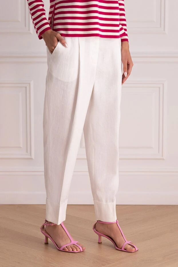 Peserico аударылған манжеттері және декоративті қатпарлары бар ақ шалбар әйелдерге арналған 158625 - фото 3