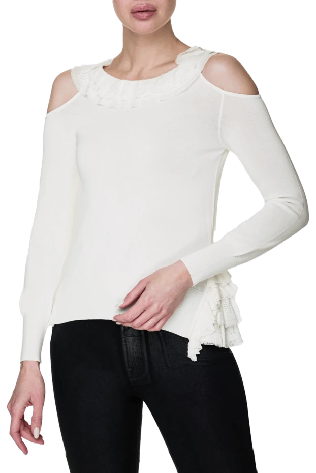 Ermanno Scervino блуза женская с открытыми плечами и рюшами белая 158700 - фото 3