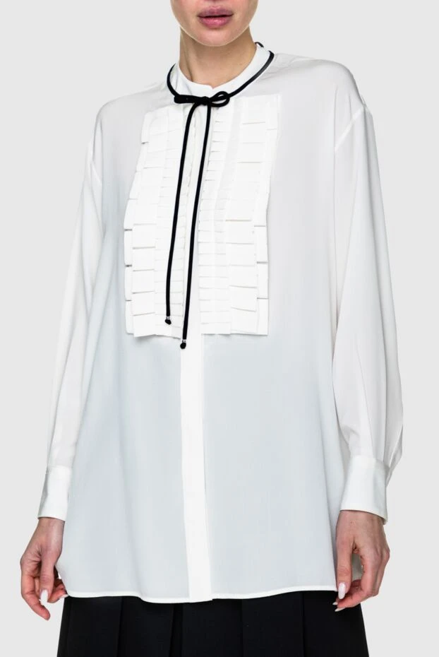 Ermanno Scervino блуза женская шелковая с жабо и черным бантом белая 158703 - фото 3