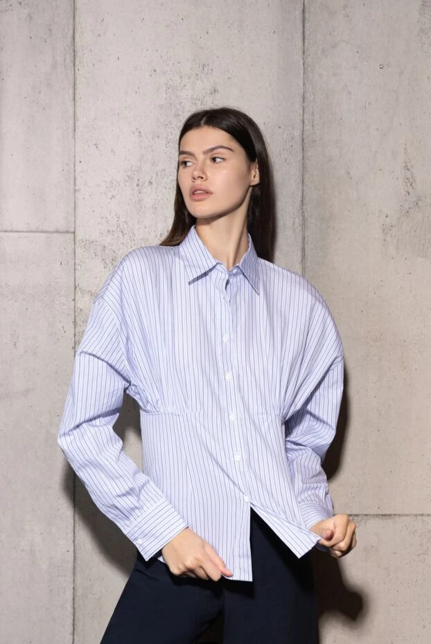 Ermanno Scervino women's cotton blouse in stripes with accent seams at the waist navy 158705 - photo 3