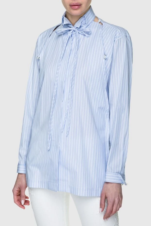 Ermanno Scervino women's cotton blouse in stripes with decorative ties navy 158706 - photo 3