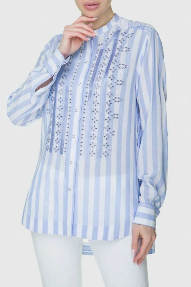 Ermanno Scervino women's cotton blouse in stripes with embroidery navy 158707 - photo 3