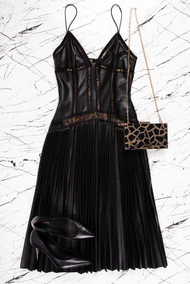 Ermanno Scervino black midi dress with glossy pleating and corset effect on the bodice
 158708 - photo 3